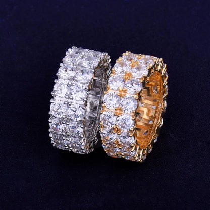 Two Rows Solitaire Couples Rings for Men Real Copper Gold Color Cubic Zircon
