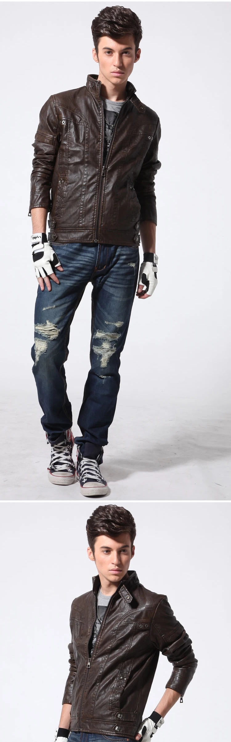 Autumn Winter Mens PU Leather Jacket Motorcycle Leather Coats Mens