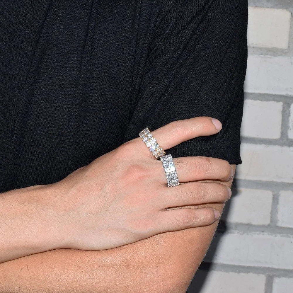 Two Rows Solitaire Couples Rings for Men Real Copper Gold Color Cubic Zircon