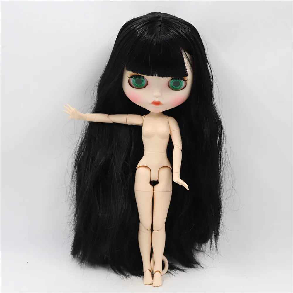 ICY DBS Blyth doll white skin joint body Black straight hair new matte face with eyebrows Lip gloss BL117