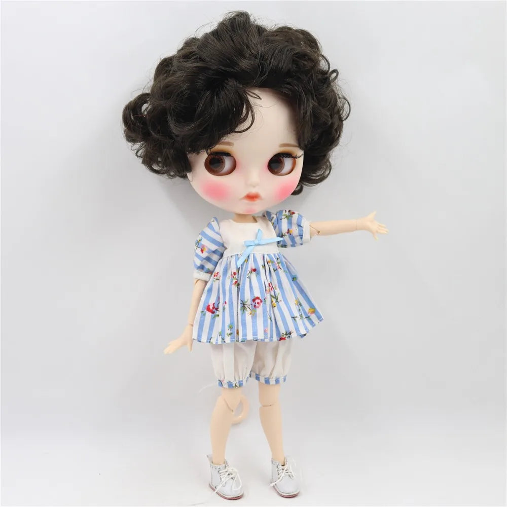 ICY DBS Blyth doll 1/6 toy white skin joint body bjd black hair matte face with eyebrow custom doll 30cm