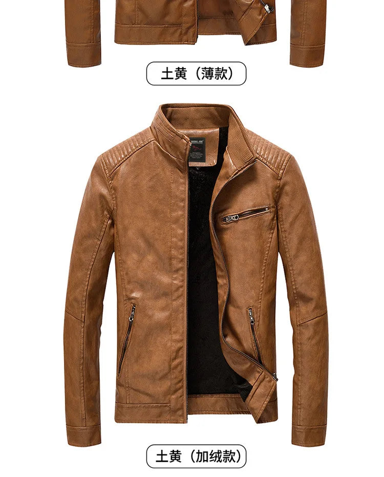 Mens PU Leather Jacket Fleece and Thicken Male Coats Motorcycle Clothing