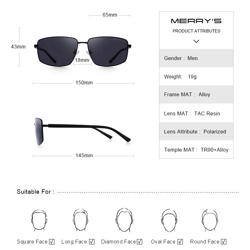 MERRYS DESIGN Men Classic Luxury Brand Sunglasses HD Polarized Sun glasses For Driving TR90 Legs UV400 Protection S8282