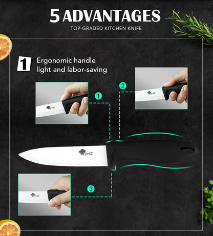 Ceramic Knife Set for Kitchen 3 4 5 6 Inch White Chef Knife Serrated Blade Bread Slicing