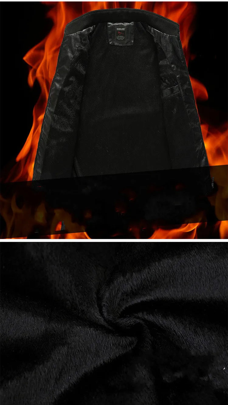Mens PU Leather Jacket Fleece and Thicken Male Coats Motorcycle Clothing