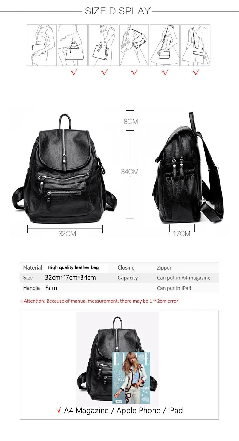 Women High Quality Leather Backpacks Vintage Female Shoulder Bag Sac a Dos Travel Ladies Bagpack Mochilas School Bags For Girls