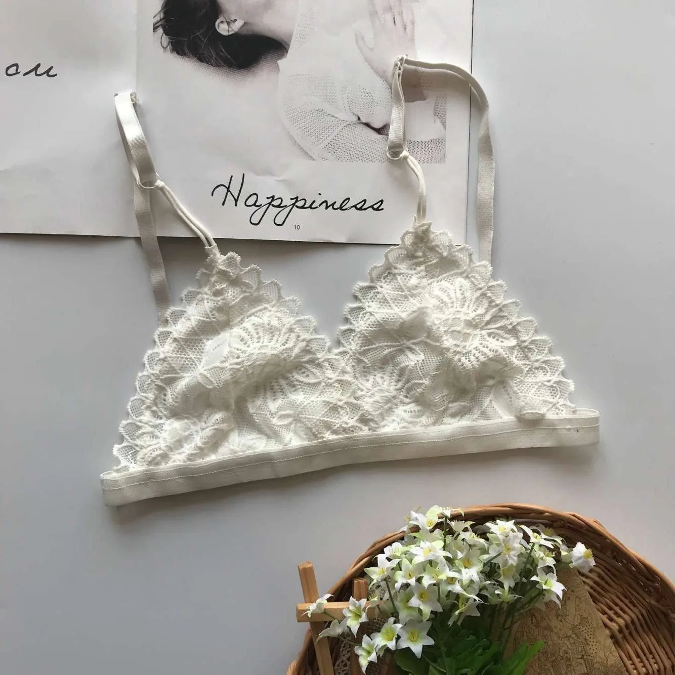 Lace Tube Top Women Hollow Out Bralette Thin Chest Girl  Bras Seamless Transparent