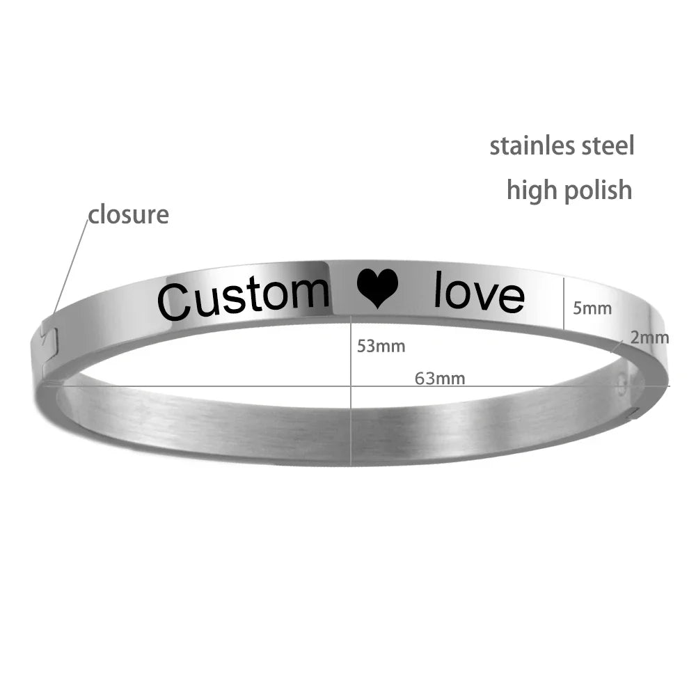 Personalized Bracelet for Women Female Width 5mm Custom Engraved Name Bracelets Bangle Stainless Steel Jewelry Armbanden Pulsera