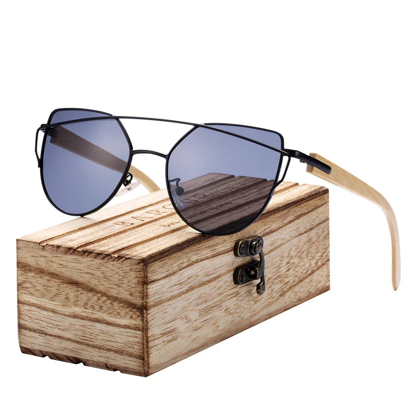 BARCUR Polarized Sunglasses Wood Cat Eye Women Sun Glasses Cat Eye Lady Luxury Fashion Sun Shades With Box Free Eyewear