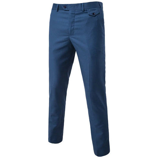 Purple Slim Fit Straight Dress Pants Men Formal Office Flat-Front