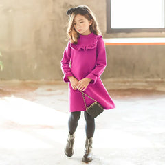 Thick Velvet Girls Dress Autumn Winter Teen Girls Warm Fleece Purple Sweatshirt Dresses