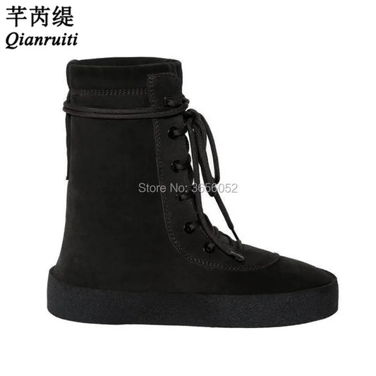 Qianruiti Design Shoes Casual Botas Hombre Leather Boots Men Thick Flats Zapatos Boots