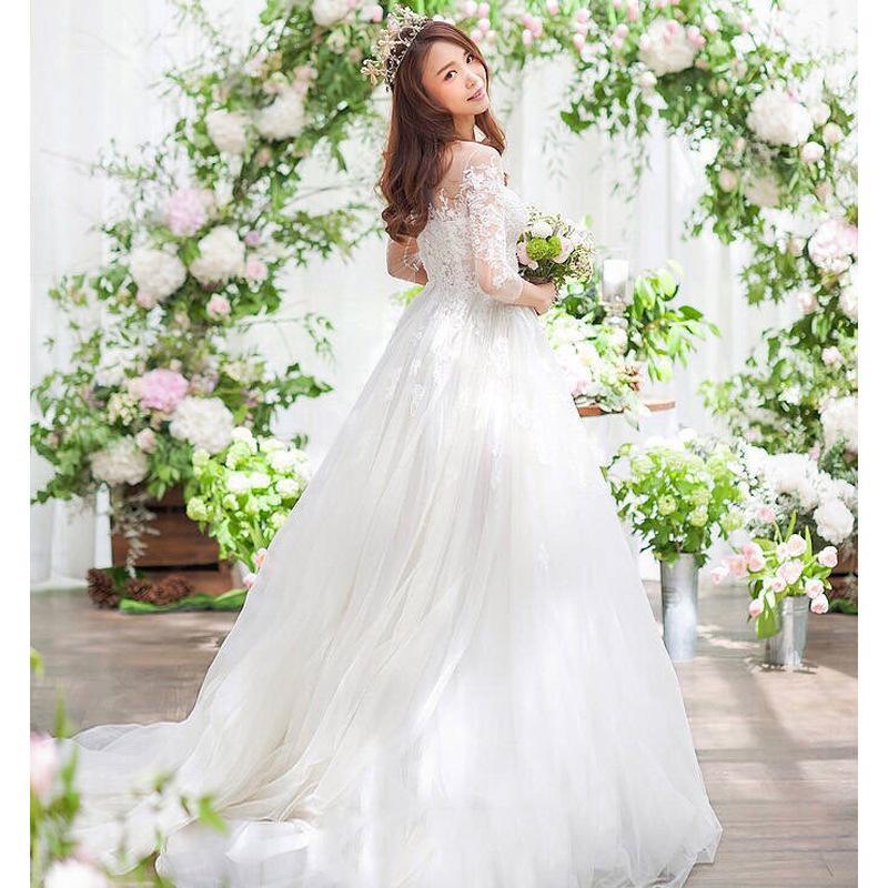 Long Sleeve Wedding Dresses Tulle Lace Bride Dresses Wedding Gowns