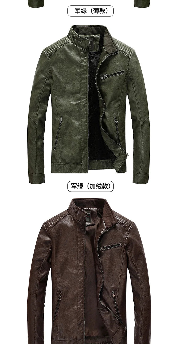 Mens PU Leather Jacket Fleece and Thicken Male Coats Motorcycle Clothing