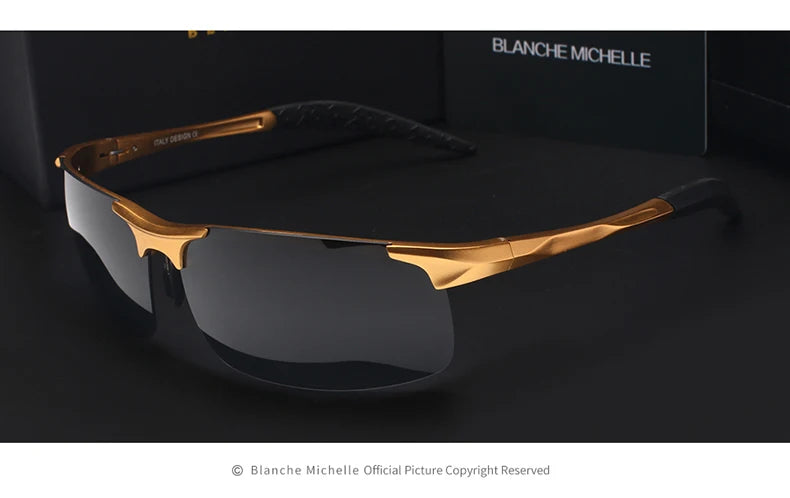 Sunglasses Polarized Men UV400 Rectangle Gold Outdoor Driving Sun Glasses