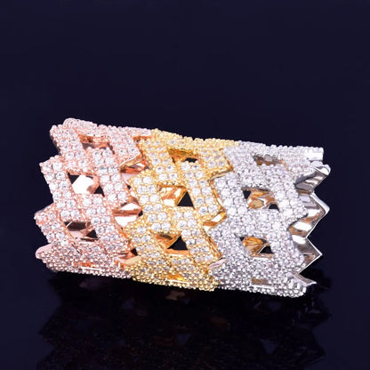 Bubble Letter Miami Cuban Link Rings for Men Gold Color Iced Out Full Zircon Hip Hop
