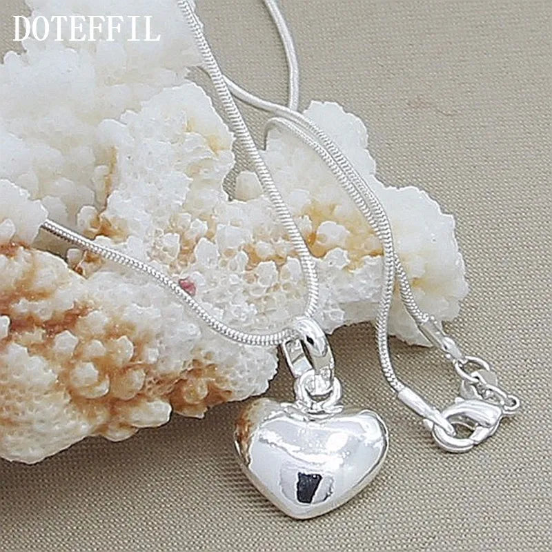 925 Sterling Silver Solid Small Heart Pendant Necklace 16-30 Inch Snake