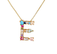 Rainbow Color Initial CZ Necklace Charm Letter Pendant Name Jewelry