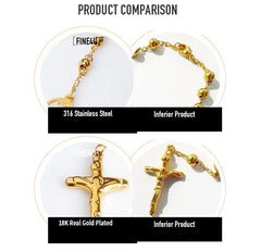 Cross Pendant Necklace For Men Women 316L Stainless Steel Rosary Beads Necklace