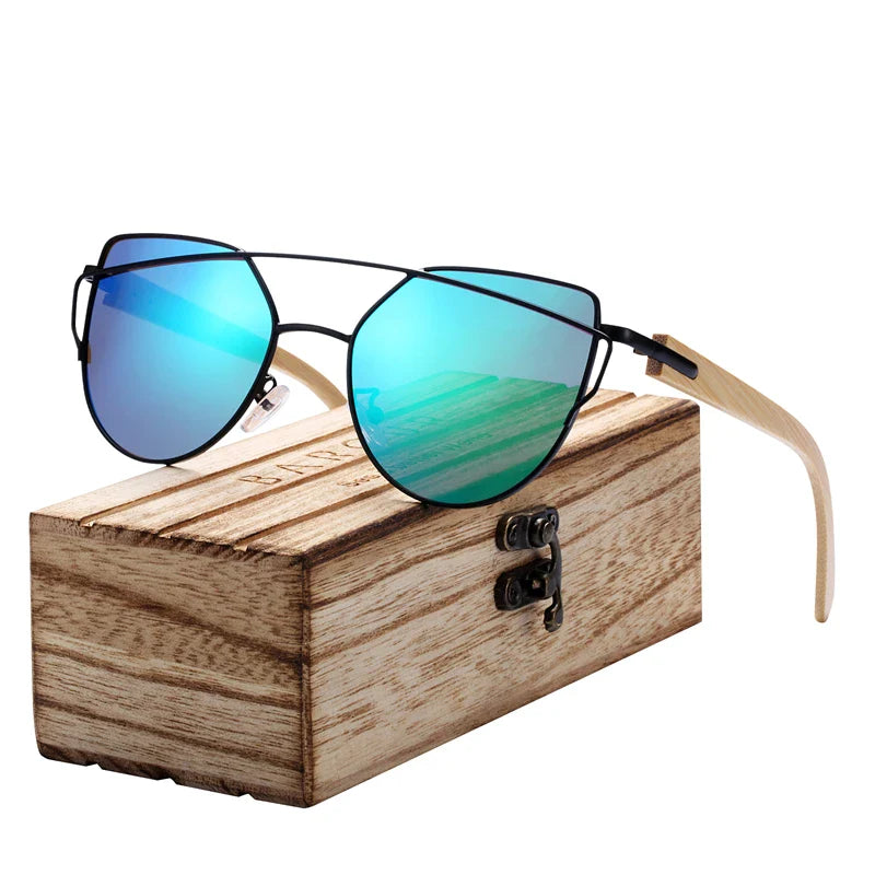 BARCUR Polarized Sunglasses Wood Cat Eye Women Sun Glasses Cat Eye Lady Luxury Fashion Sun Shades With Box Free Eyewear