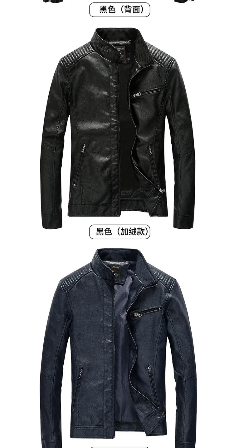 Mens PU Leather Jacket Fleece and Thicken Male Coats Motorcycle Clothing