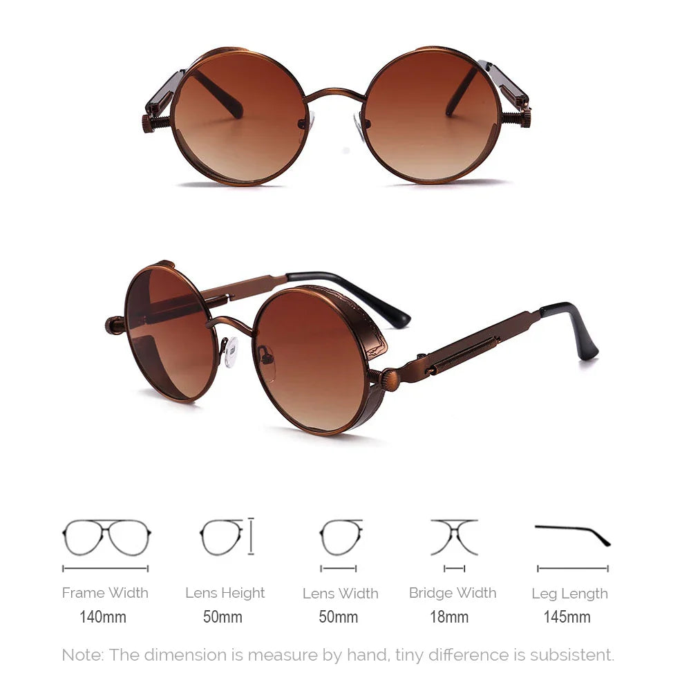 VIVIBEE Vintage Steampunk Red Sunglasses Men Round Punk Alloy Metal Retro Sun Glasses Women 2026 Goggles Gothic Style Shades