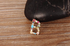 Rainbow Color Initial CZ Necklace Charm Letter Pendant Name Jewelry