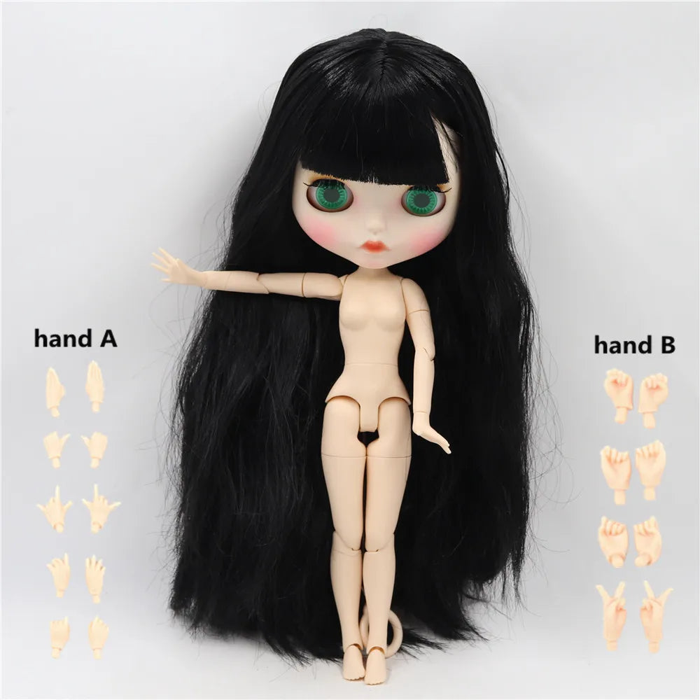 ICY DBS Blyth doll white skin joint body Black straight hair new matte face with eyebrows Lip gloss BL117