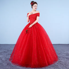 Ball Gown Lace Up Long Red White Wedding Dress Plus Size