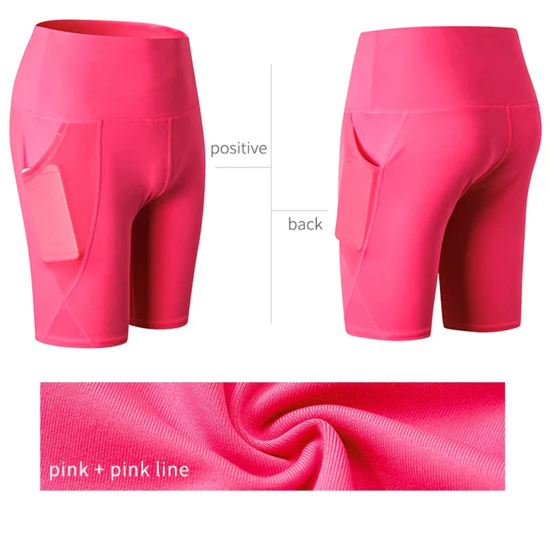 2023 Summer Gym Shorts Women High Waist Compression Quick Dry Yoga Shorts femme Fitness Running Push Up Shorts Pockets Design