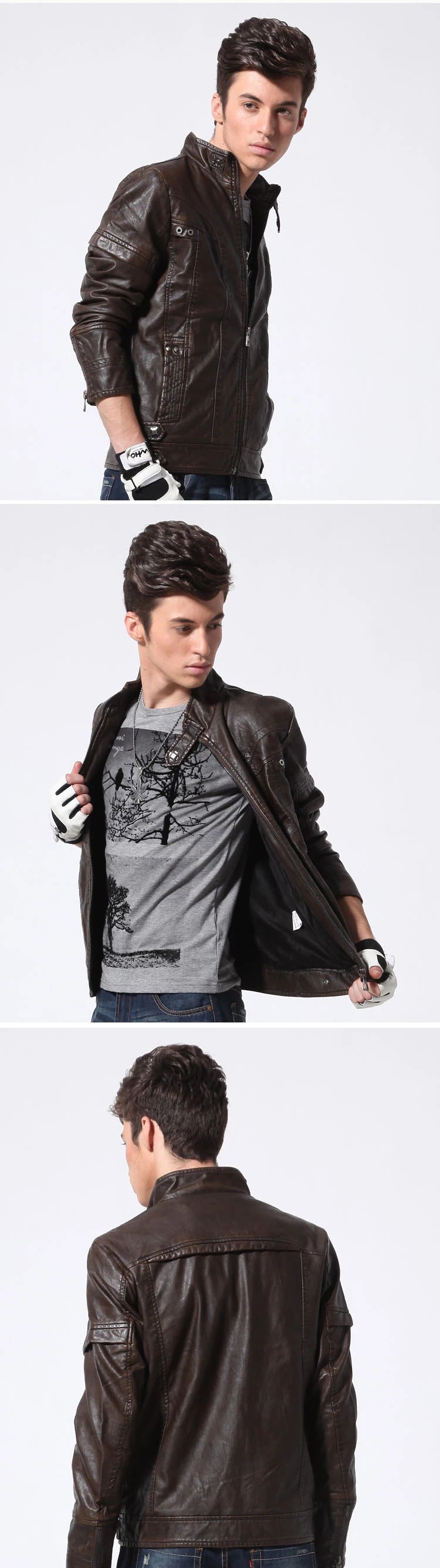 Autumn Winter Mens PU Leather Jacket Motorcycle Leather Coats Mens