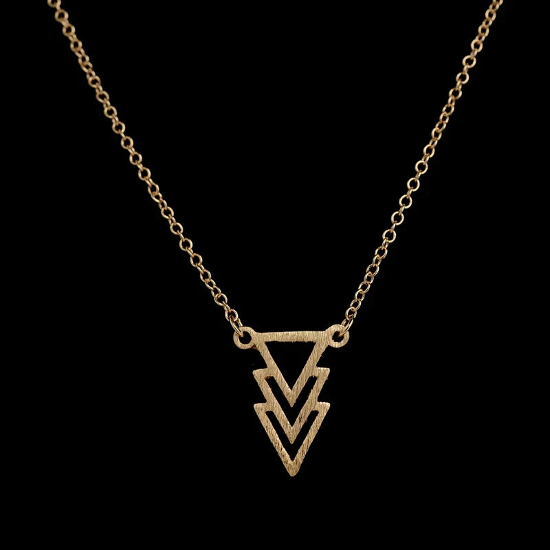 Shuangshuo New Fashion Chokers Vintage Three Triangle Pendant Necklaces for Women Geometric Long Chain Choker Necklace N077