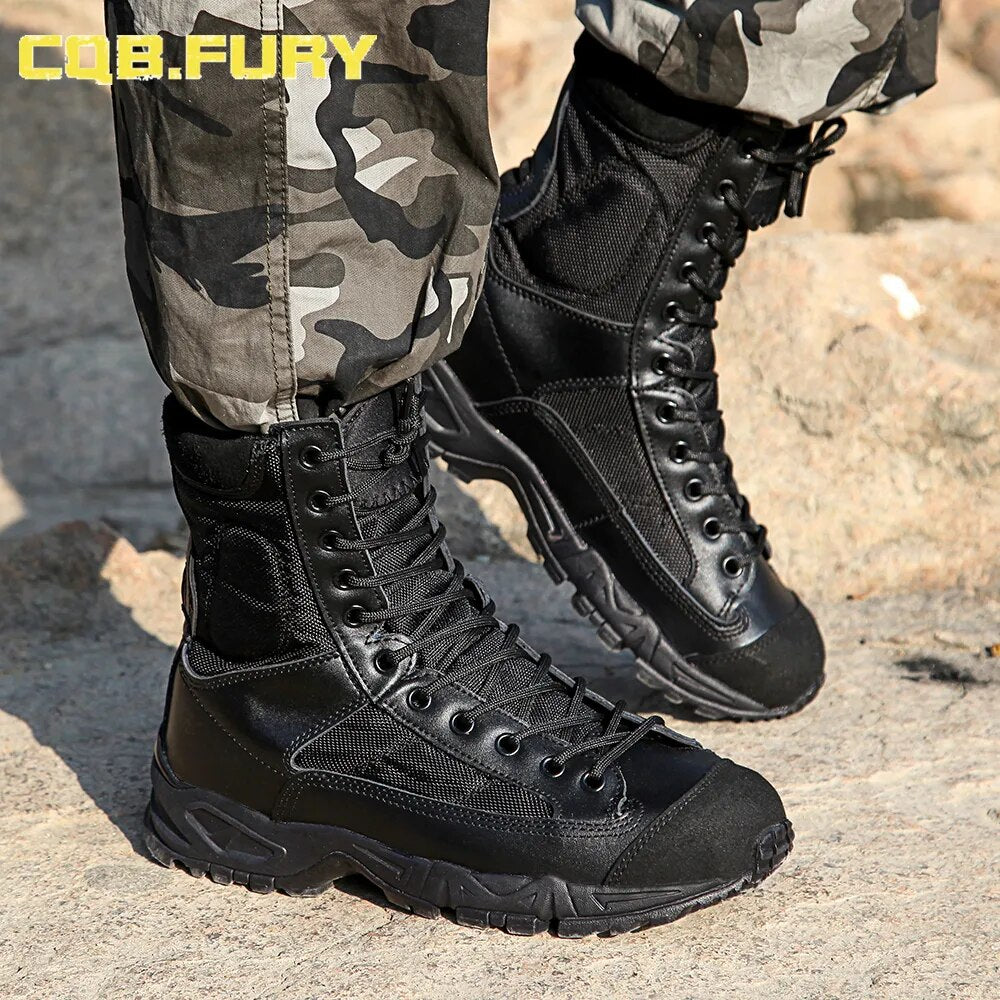 Mens Leather Tactical Army Boots ankle strap black combat military comfortable Boots