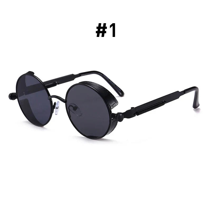 VIVIBEE Vintage Steampunk Red Sunglasses Men Round Punk Alloy Metal Retro Sun Glasses Women 2026 Goggles Gothic Style Shades