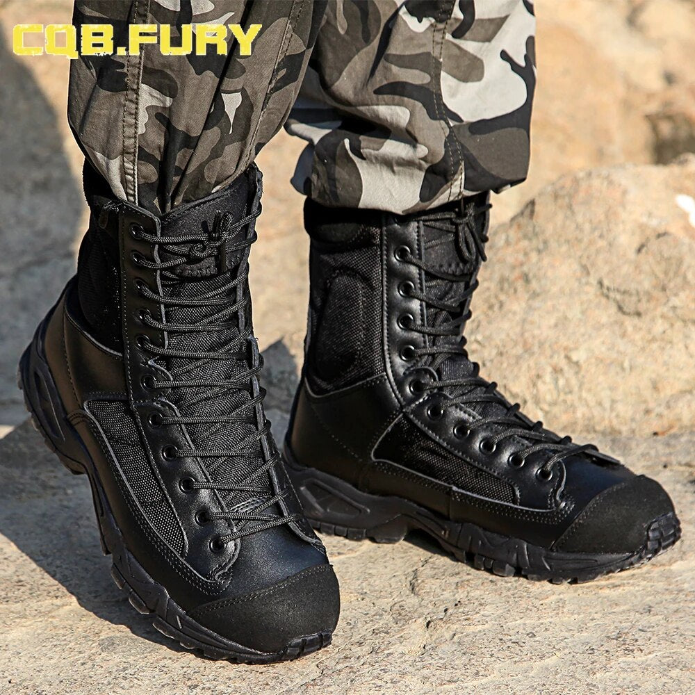 Mens Leather Tactical Army Boots ankle strap black combat military comfortable Boots
