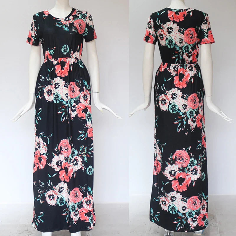 Women Summer Floral Print Maxi  2025 Loose White Boho Beach Dress Women Vintage Evening Party Long Dress Vestidos Female Robe