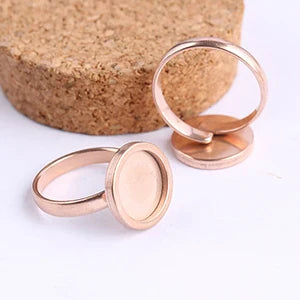 onwear 10pcs rose gold plated Fitting 12mm round cabochon ring blanks adjustable stainless steel base setting diy jewelry bezels
