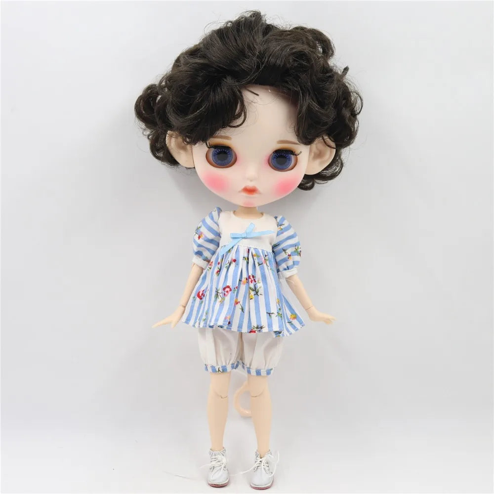 ICY DBS Blyth doll 1/6 toy white skin joint body bjd black hair matte face with eyebrow custom doll 30cm