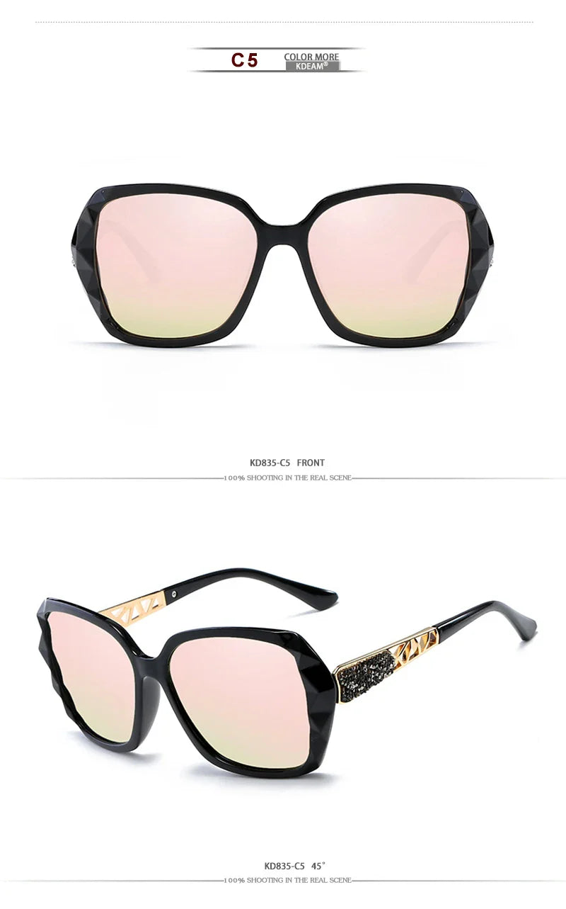 KDEAM Shiny For Women Sunglasses Polarized Butterfly Diamond Designer Sun Glasses Female UV-protected and Box