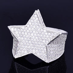 Bubble Letter Men Star Rings Charm Gold Color Full Zircon Fashion Hip Hop Rock