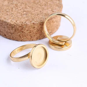 onwear 10pcs rose gold plated Fitting 12mm round cabochon ring blanks adjustable stainless steel base setting diy jewelry bezels