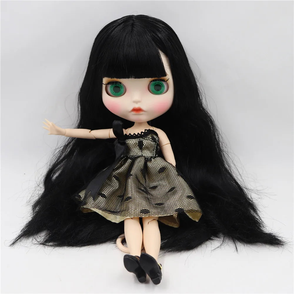 ICY DBS Blyth doll white skin joint body Black straight hair new matte face with eyebrows Lip gloss BL117
