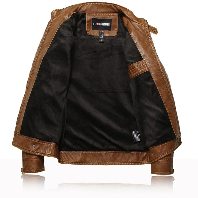 Autumn Winter Mens PU Leather Jacket Motorcycle Leather Coats Mens