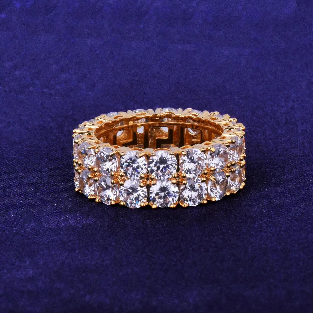 Two Rows Solitaire Couples Rings for Men Real Copper Gold Color Cubic Zircon