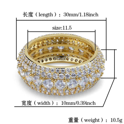 10MM Hip Hop Iced Out Cubic Zircon Bling Round Ring Gold Silver Color Jewelry