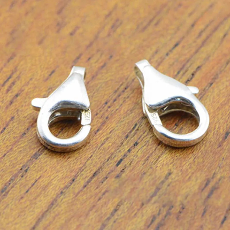 2pcs Real Pure Solid 925 Sterling Silver Lobster Spring Clasps with Ring Hook Claw Buckle Connector Jewelry Making Findings