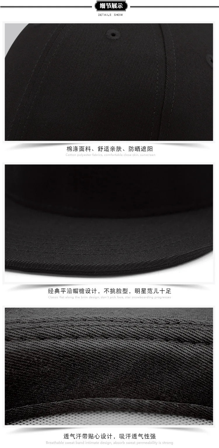 Big Bone Man Plus Size Baseball Caps Adult Flat Peak Hip Hop Fitted Hat Men Women Large Size Snapback Cap size 6 3/4 to size 8