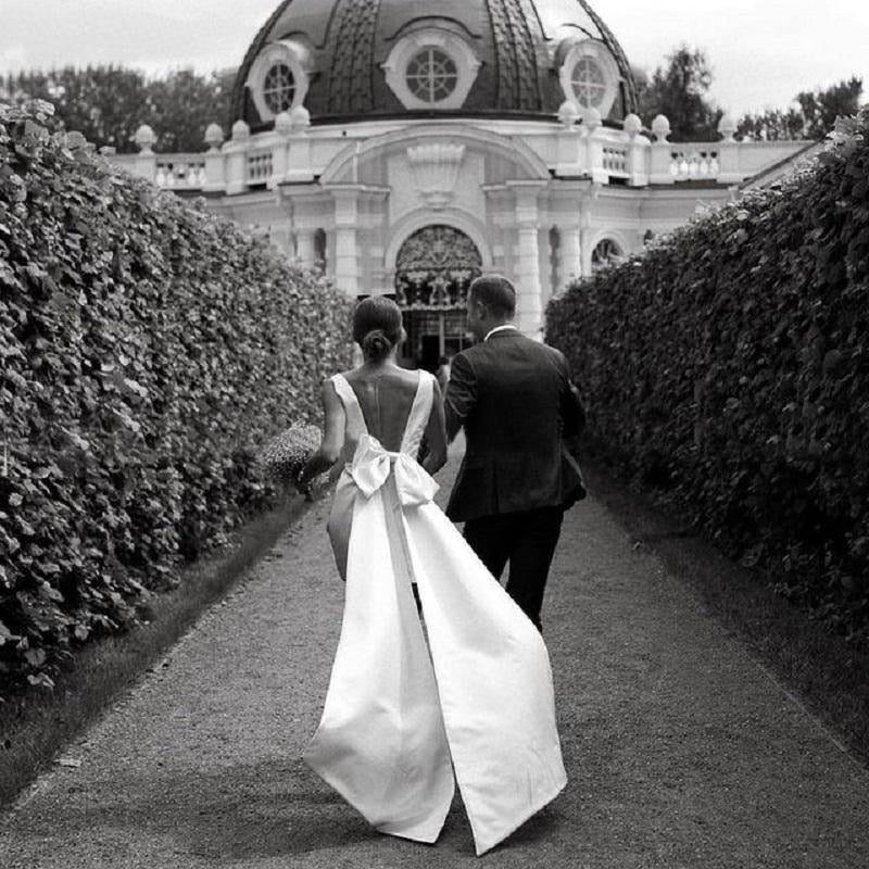 White Bridesmaid Dresses: V Neck Bridal Gown Large Bow Custom Made Plus Size