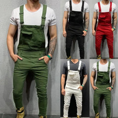 Men's Distressed Denim Carpenter Overalls Bib Jumpsuits Motos Biker Jean Long