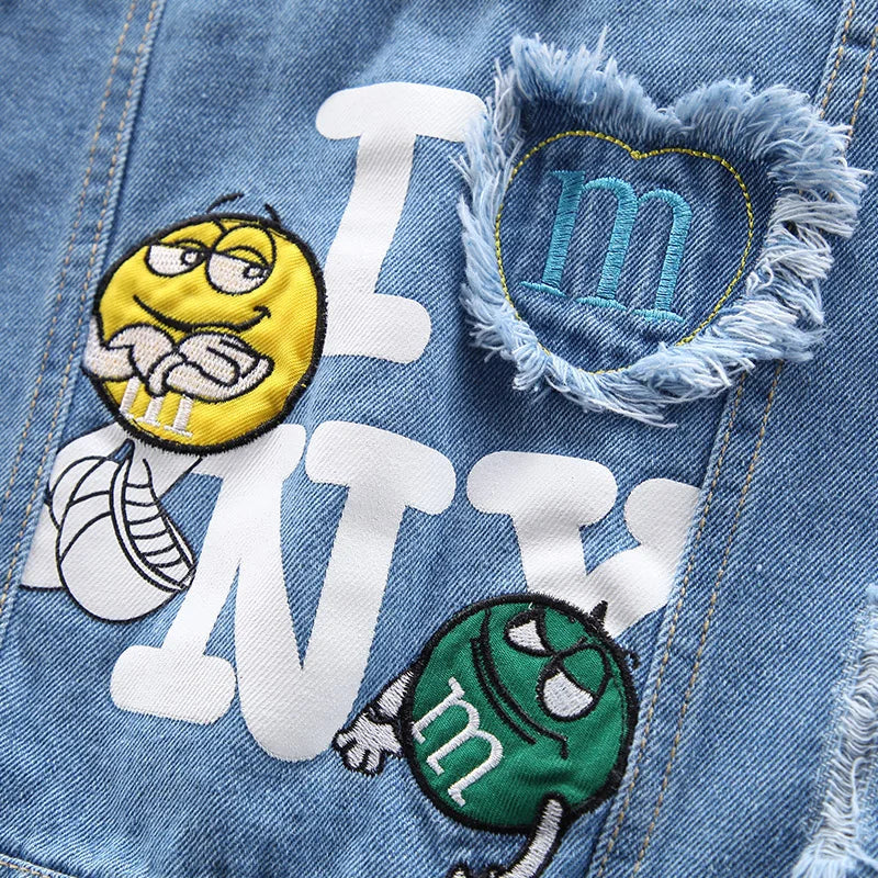 Kid Boys Jeans Coats Cartoon M Printed Denim Jackets Blue Baby Girls Children Clothing